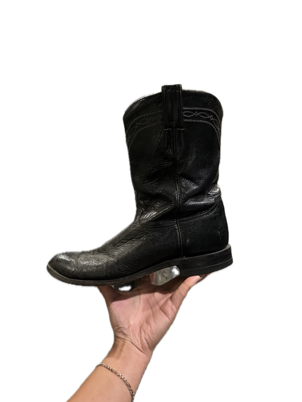 JUSTINS Black Western Leather Cowboy Boots Mid Calf Size 10.5 D